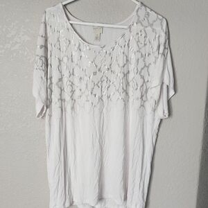 White Boxy Embellished Blouse with Relaxed Fit